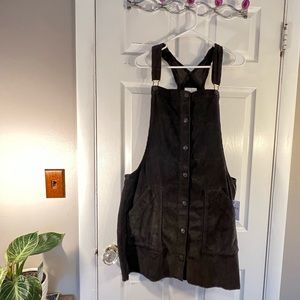 Black Corduroy Overall Mini Dress